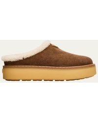 Prada - Suede Shearling Cozy Platform Mules - Lyst