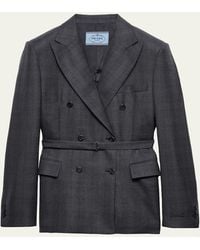 Prada - Belted Checked Wool Double-Breasted Jacket - Lyst