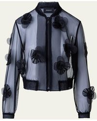Akris - Taide Tulle Bomber Jacket With Poppies Embellishment - Lyst