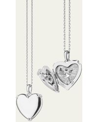 Monica Rich Kosann - Sterling Silver Heart Locket With White Sapphire Accents On A 17" Diamond Cut Chain - Lyst