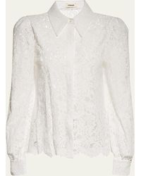 L'Agence - Jenica Lace Long-puffed Sleeve Blouse - Lyst