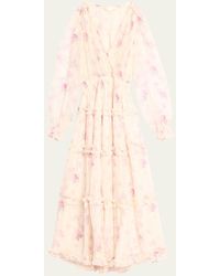 LoveShackFancy - Kailo Tiered Floral Silk Chiffon Midi Dress - Lyst