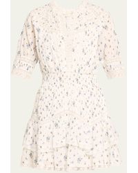 LoveShackFancy - Clovis Floral Cotton Tiered Lace Mini Dress - Lyst