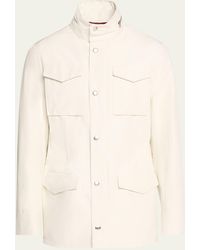 Brunello Cucinelli - Linen-silk Concealed Zip Safari Jacket - Lyst
