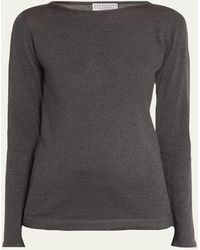 Brunello Cucinelli - Cashmere-Silk Lurex Long-Sleeve Top - Lyst