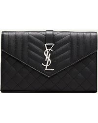 Saint Laurent - Envelope Triquilt Ysl Wallet On Chain In Grained Leather - Lyst