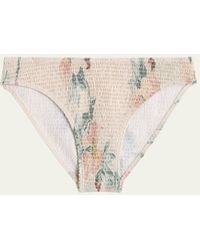 Totême - Faded Floral Smocked Mid-rise Bikini Bottoms - Lyst