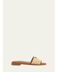 Prada - Triangle Logo Raffia Flat Slide Sandals - Lyst