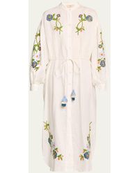 Hannah Artwear - Everly Tassel-tie Embroidered Linen Midi Dress - Lyst