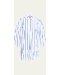 Ganni - Stripe Cotton Mini Shirtdress - Lyst
