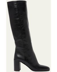 Prada - Triangle Logo Leather Block-Heel Knee Boots - Lyst