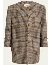 Chloé - Fringed Houndstooth Wool Oversized Jacket - Lyst