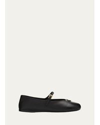 Prada - Triangle Logo Leather Mary Jane Ballerina Flats - Lyst