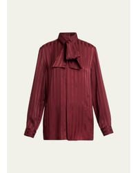 Saint Laurent - Striped Silk Jacquard Cassandre Lavalliere Blouse - Lyst