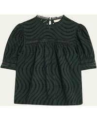 Ulla Johnson - Virginia Lace Eyelet Short-Sleeve Blouse - Lyst