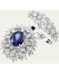 YEPREM - 18k White Gold Ring With Diamonds And Sapphire - Lyst