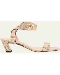 Stuart Weitzman - 50Mm Sai Snake-Embossed Leather Ankle-Strap Sandals - Lyst