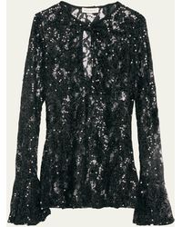 Nina Ricci - Sequined Cutout Bell-cuff Lace Top - Lyst