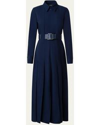 Akris - Wool Zip-front Midi Dress With Leather Belt - Lyst