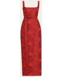Saloni - Bora Rose Brocade Long Dress - Lyst