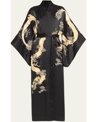 Natori - Lucky Dragon Embroidered Silk Charmeuse Robe - Lyst