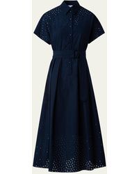 Akris Punto - Lasercut Grid Cotton Popeline Dress With Belt - Lyst