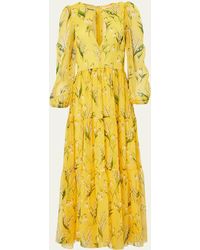 Carolina Herrera - Floral Cutout Tiered Midi Dress - Lyst