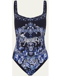 Camilla - Delft Dynasty Crystal Underwire Square-neck One-piece Swimsuit - Lyst