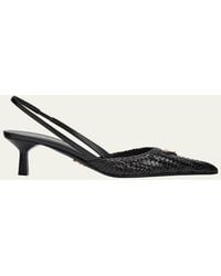 Prada - 55Mm Triangle Logo Woven Leather Slingback Pumps - Lyst
