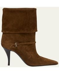 Saint Laurent - Niki Suede Ysl Stiletto Ankle Booties - Lyst