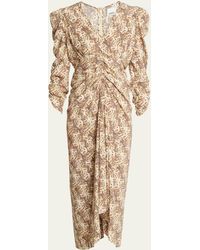 Isabel Marant - Albini Ruched Printed Midi Silk Dress - Lyst