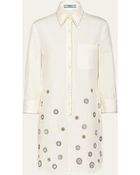Prada - Mirrored Three-quarter Sleeve Poplin Mini Dress - Lyst