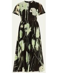 Jason Wu - Pleated Watercolor-Print Midi Dress - Lyst