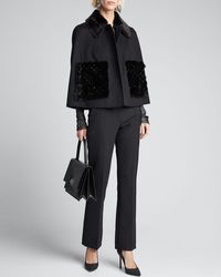 Valentino Double Felt Wool-cashmere Coat With Studded Mink Fur Trim - Black