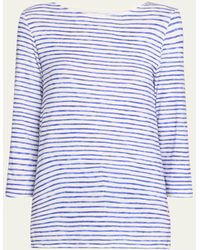 Majestic Filatures - Striped 3/4-sleeve Stretch Linen Tee - Lyst