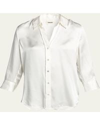 L'Agence - Dani Silk Satin 3/4-Sleeve Button-Down Blouse - Lyst