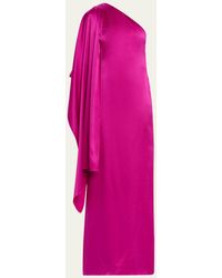 Prabal Gurung - One-shoulder Draped Sleeve Silk Gown - Lyst