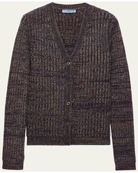 Prada - Cashmere-Wool Mouline V-Neck Cardigan - Lyst