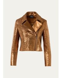 Akris - Embroidered Lamé Nappa Leather Moto Jacket - Lyst
