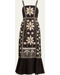 Figue - Miriana Floral Embroidered Midi Dress - Lyst