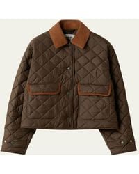Miu Miu - Suede Collar Quilted Crop Barn Jacket - Lyst