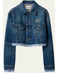 Miu Miu - Cropped Denim Button Down Raw-Cut Jacket - Lyst