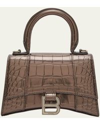 Balenciaga - Hourglass Xs Metallic Croc-embossed Top-handle Bag - Lyst