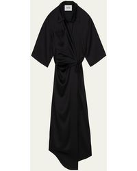 Nanushka - Lais Half-sleeve Satin Midi Wrap Dress - Lyst