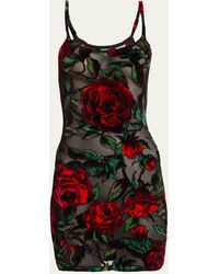 Balmain - Velvet Rose Embroidered Mini Dress - Lyst