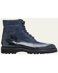 John Lobb - Peak Denim And Leather Lace-Up Boots - Lyst