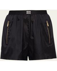 Miu Miu - Logo-print Technical Silk Shorts - Lyst