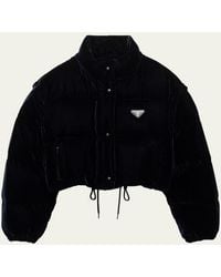 Prada - Convertible Cropped Velvet Down Jacket - Lyst