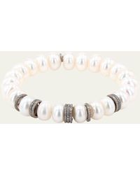 Sheryl Lowe - White Pearl And Pave Diamond Rondelle Bracelet - Lyst