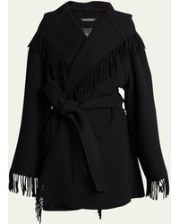 Balenciaga - Hooded Fringe Oversized Self-tie Wool Jacket - Lyst